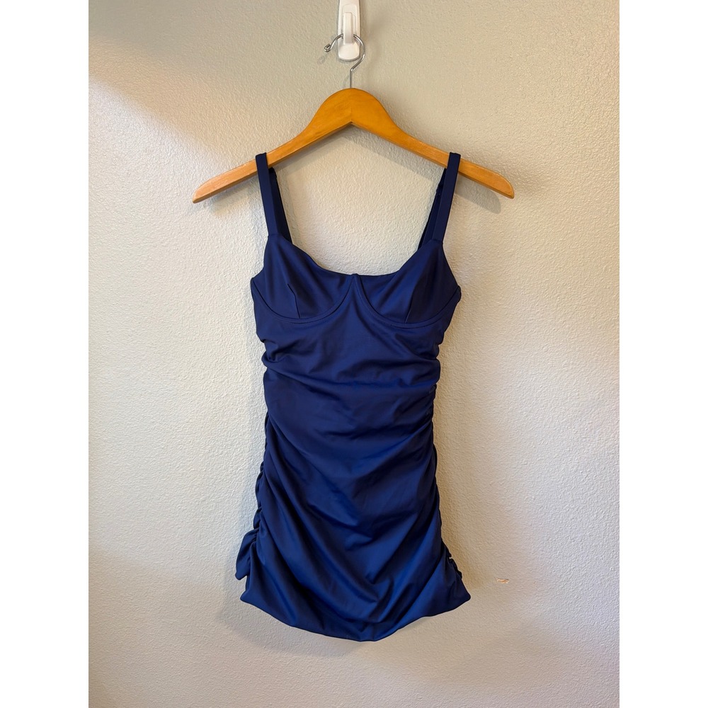 SKIMS‎ Swim Suit Dress Women XS Blue Ruched Underwire Adjustable Straps Beach